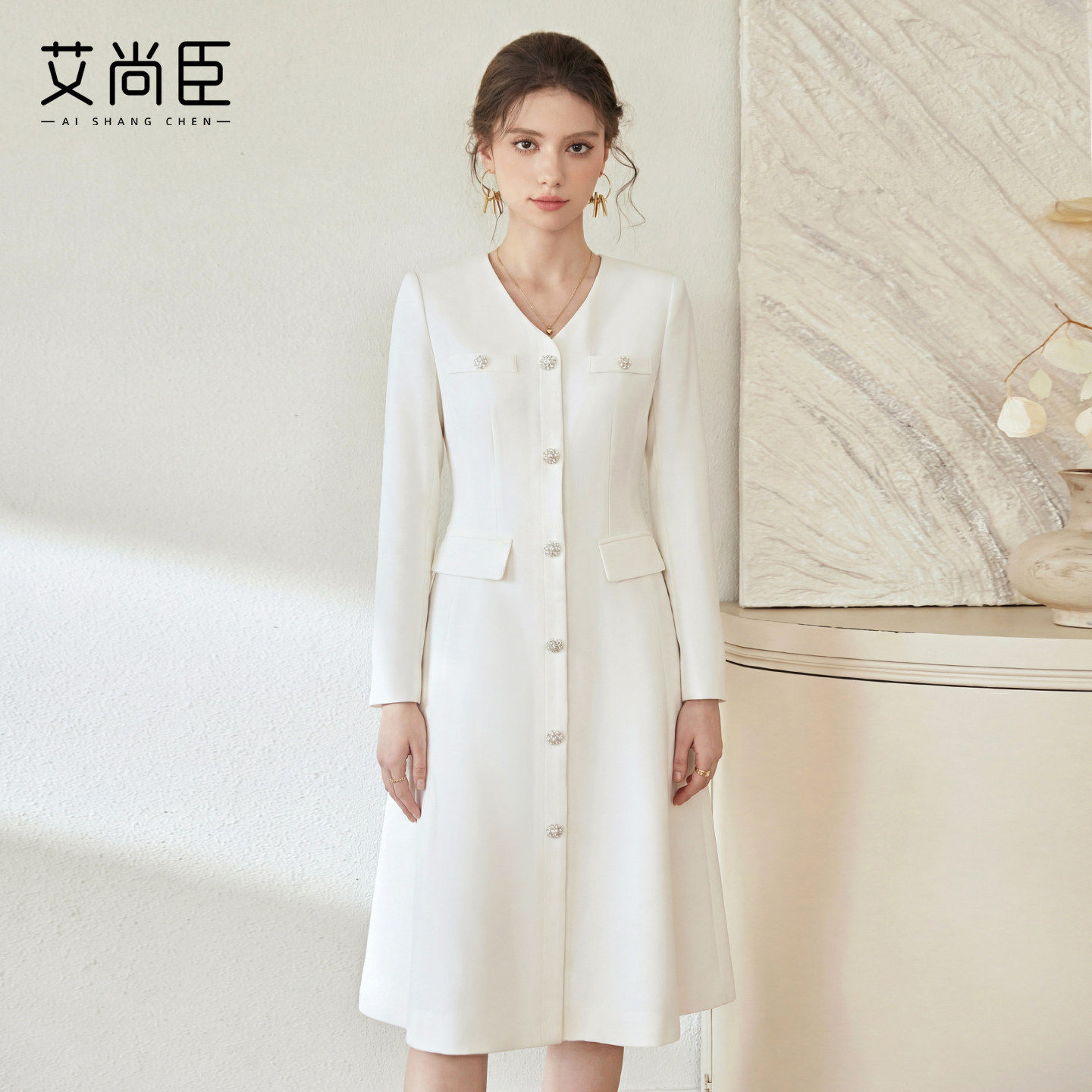 艾尚臣肌理感职业装连衣裙女前台接待通勤白领咨询师美容师工作服