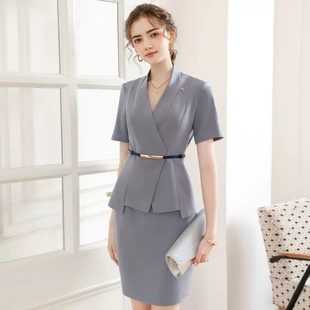 美容院店长工作服爱尚臣短袖西装通勤职业套装女夏款教师面试正装