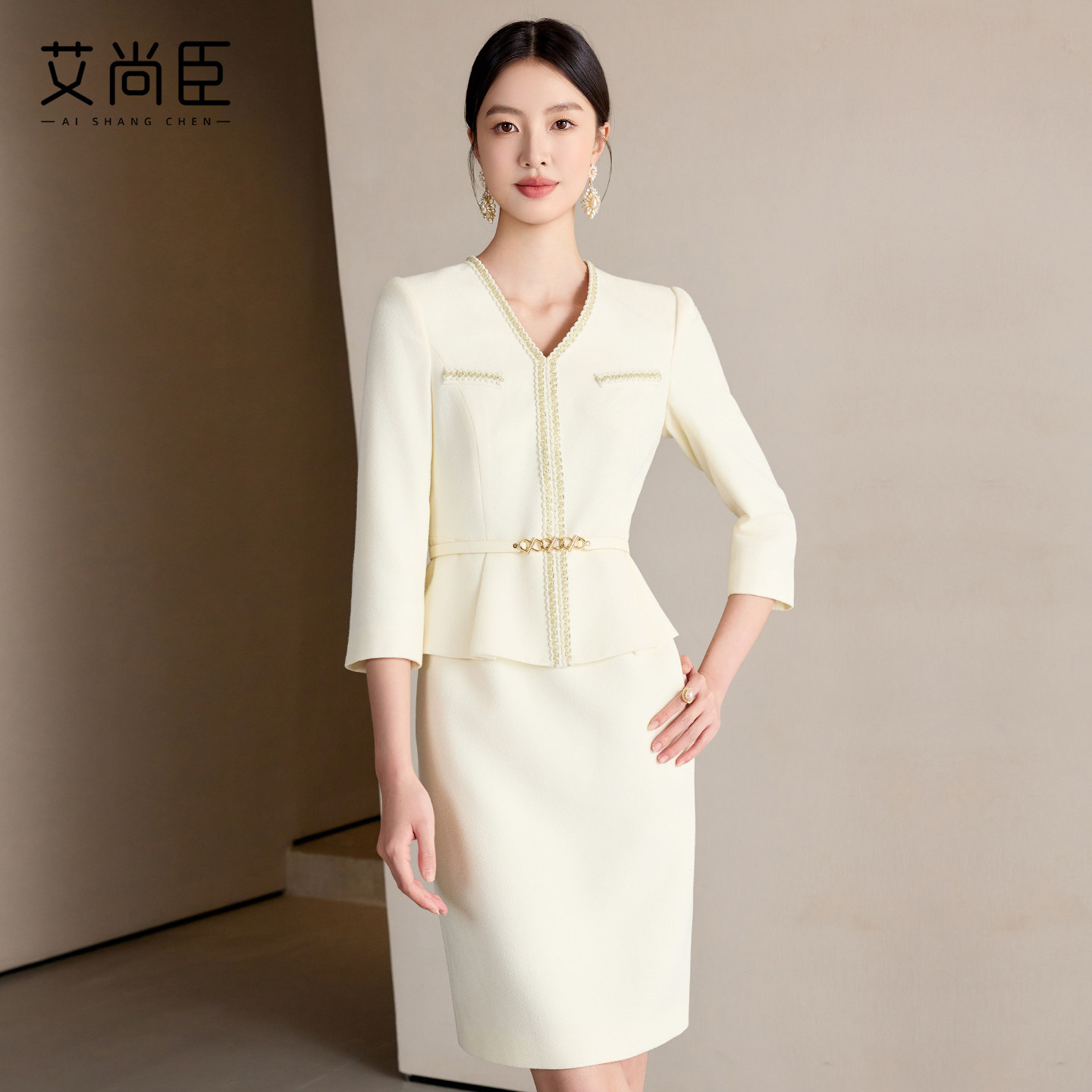 艾尚臣假两件连衣裙女制服职业装