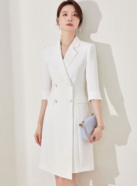 艾尚臣白色西装医美咨询师连衣裙女夏气质女神范爱尚臣前台工作服