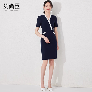 艾尚臣职业连衣裙女夏款瑜伽馆老师会所前台美容师咨询顾问工作服