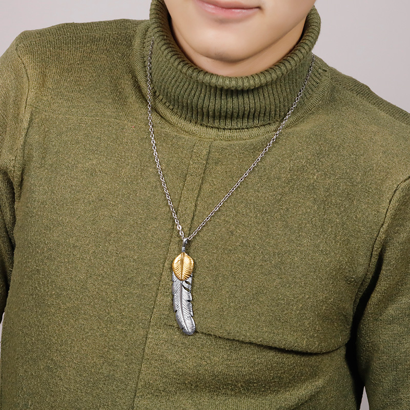 高桥吾郎叶子羽毛吊坠钛钢项链男