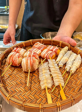竹编簸箕圆形水果筛子手工竹筐复古托盘无孔制品农家编织装饰商用