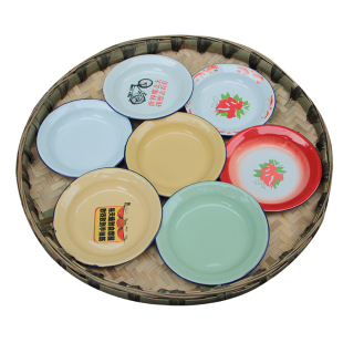 怀旧老式 搪瓷盘子碟圆盘菜盘蘸料碟盘市井火锅串串可定制