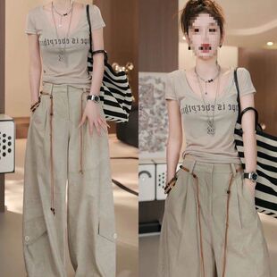 巨好看两件套装女夏季2026新款梨型身材短袖T恤上衣阔腿裤一整套