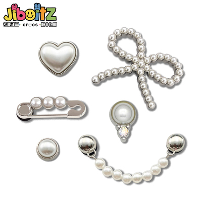 洞洞鞋配饰适配crocs配饰鞋花装饰扣DIY金属银色珍珠鞋扣饰品鞋花