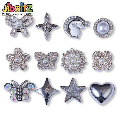 洞洞鞋配饰适配crocs配饰鞋花装饰扣金属珍珠钻石银色饰品鞋花