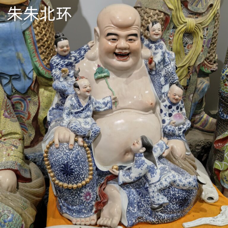 大号陶瓷笑佛五子登科大肚弥勒菩萨佛像送子五子佛家用店铺摆件80