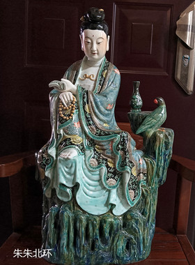 复古雕塑陶瓷持经书观音菩萨佛像