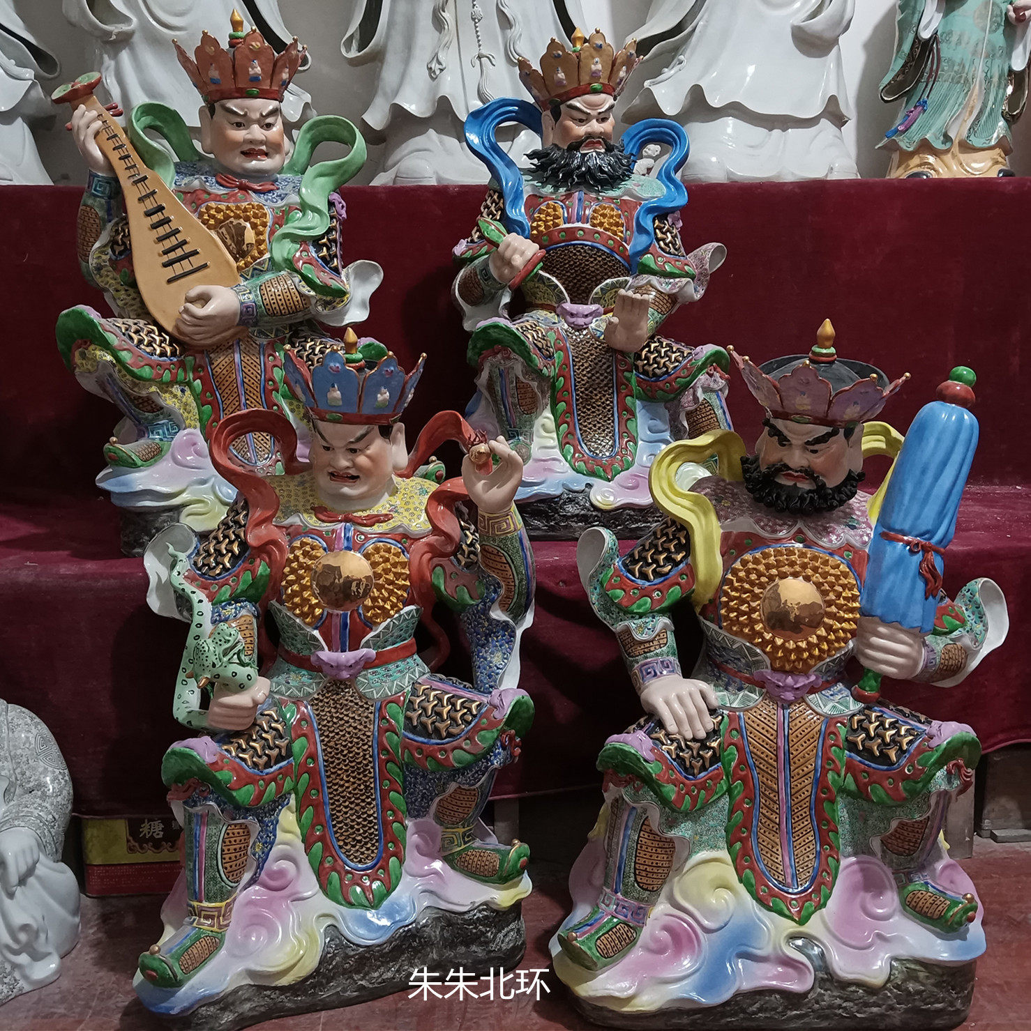 雕塑陶瓷四大天王摆件一套4大金刚护法神佛像菩萨瓷器佛堂供奉65