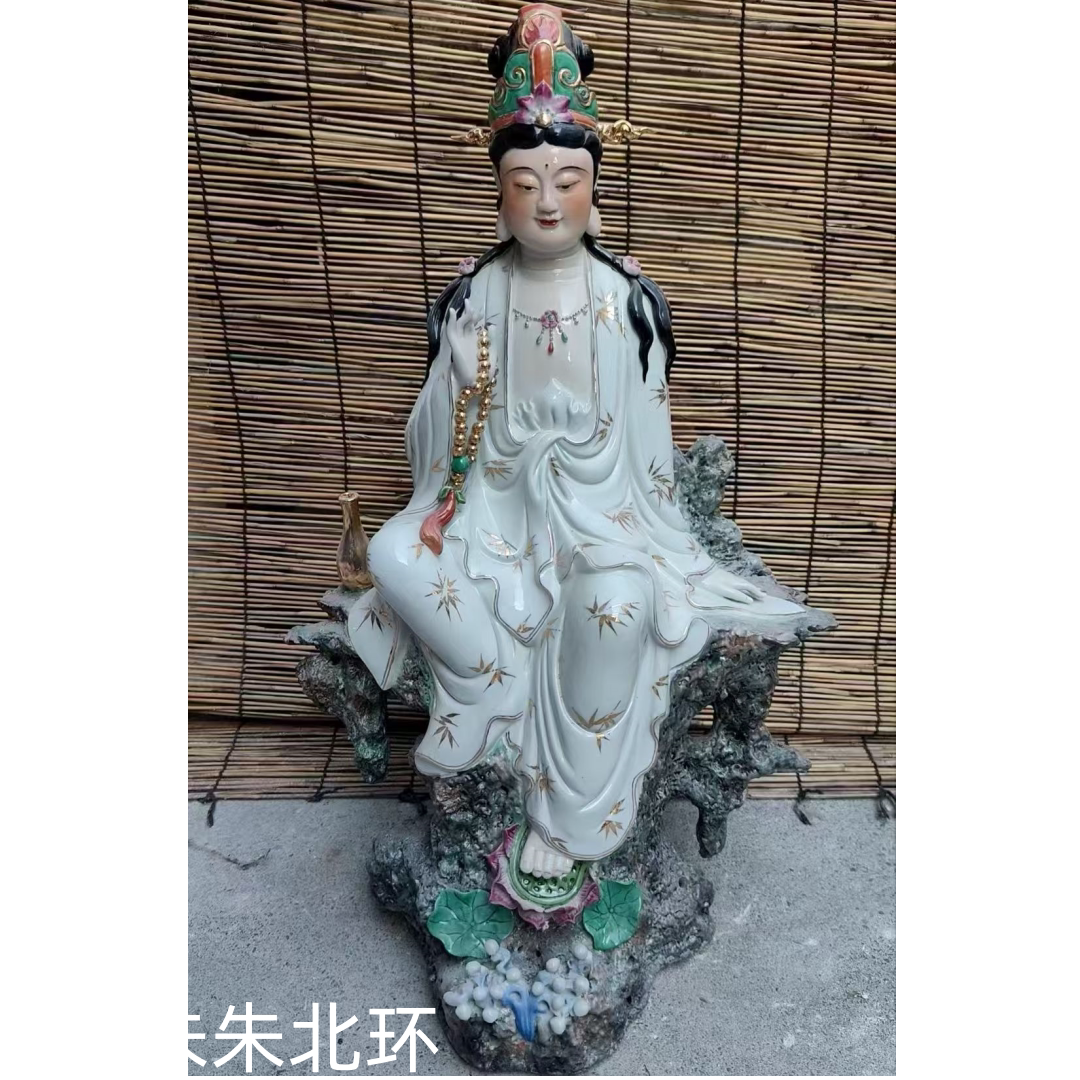 雕塑陶瓷自在观音摆件观音像南海观音菩萨佛像保平安家用供奉58CM