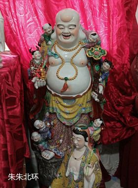 90陶瓷站七子弥勒佛佛像装饰摆件