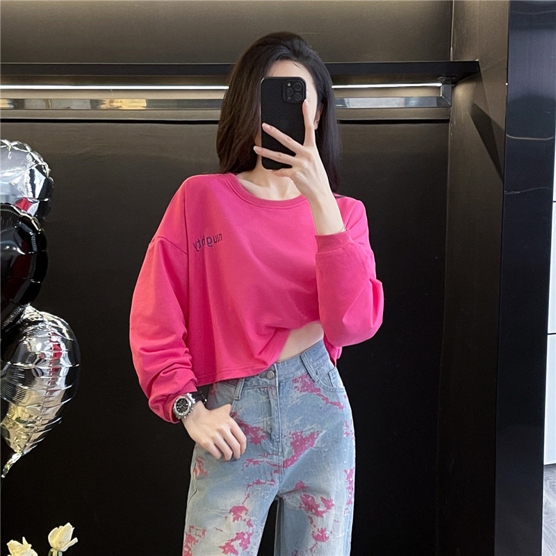 简约短款长袖卫衣女薄款秋季新款设计感小众懒惰风休闲宽松上衣潮