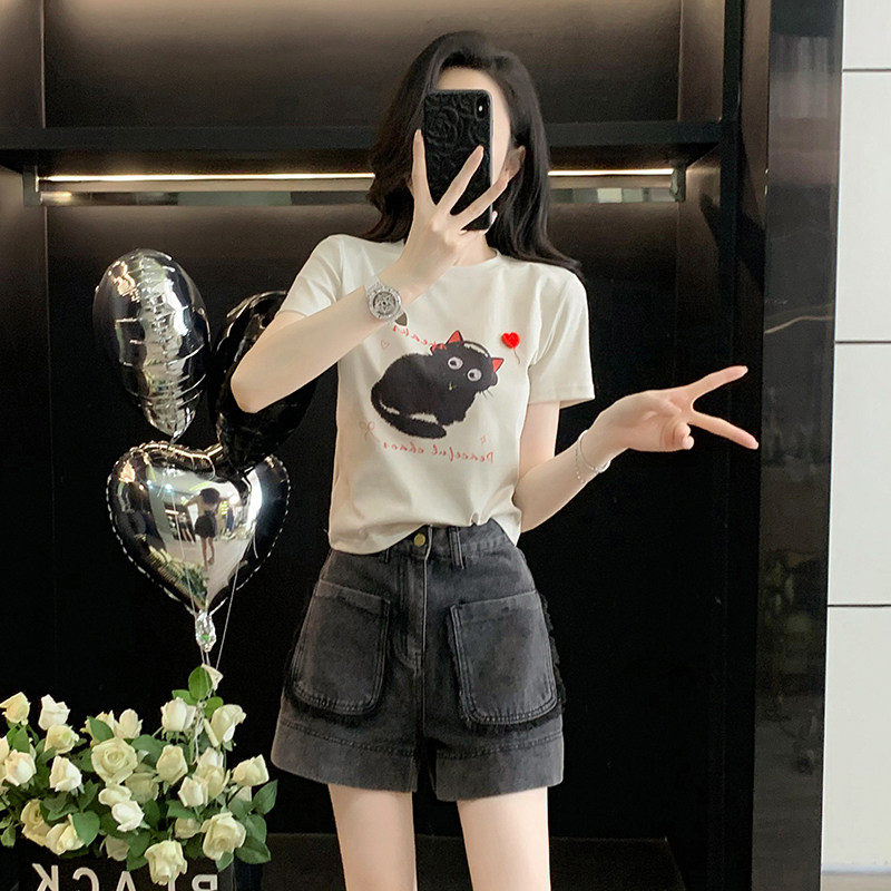 卡通印花短款T恤女短袖夏季上衣