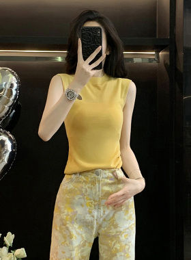 网纱拼接冰丝针织衫无袖女夏季新款时尚性感修身显瘦薄款背心上衣