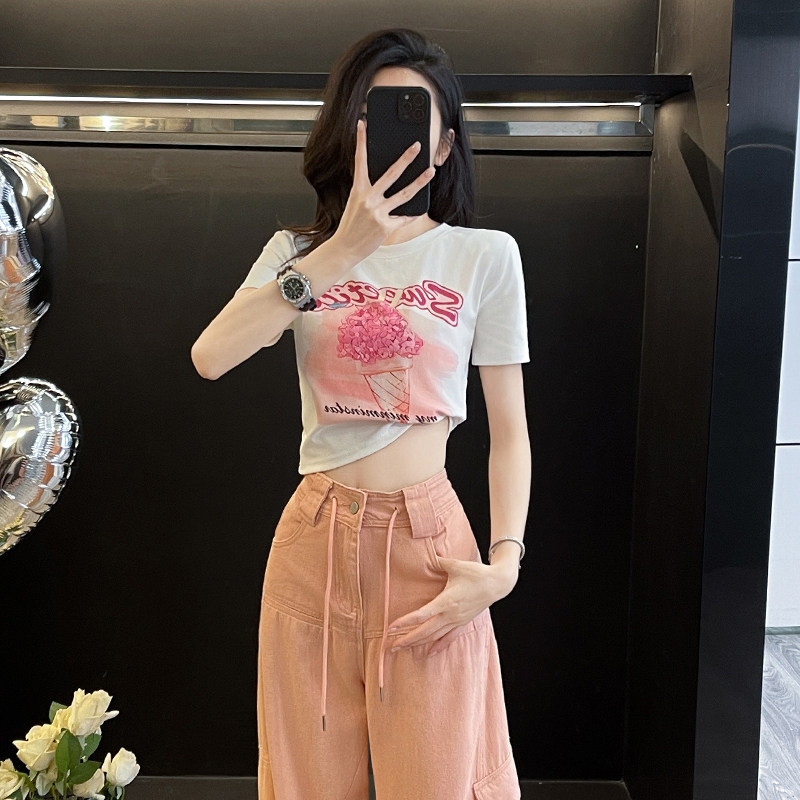 印花紧身短款t恤女短袖夏季