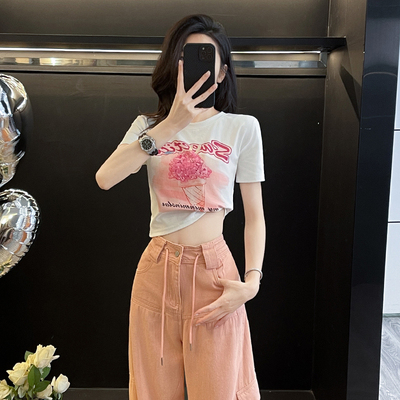 印花紧身短款t恤女短袖夏季