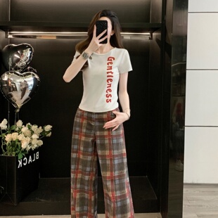 休闲风减龄修身 新款 T恤女夏季 上衣潮 半袖 衫 瘦显短款 字母印花短袖