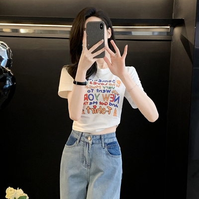 字母印花紧身短款T恤女短袖夏季