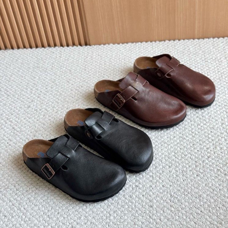 水洗马皮光面休闲鞋复古情侣真皮勃肯鞋女圆头皮带扣休闲软底单鞋