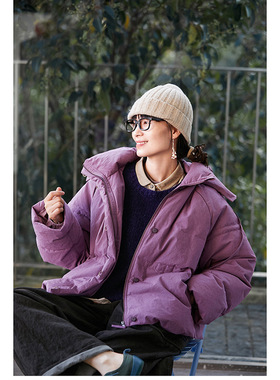 冬季新款文艺复古原创熏衣草紫色质朴休闲简约保暖立领女羽绒服