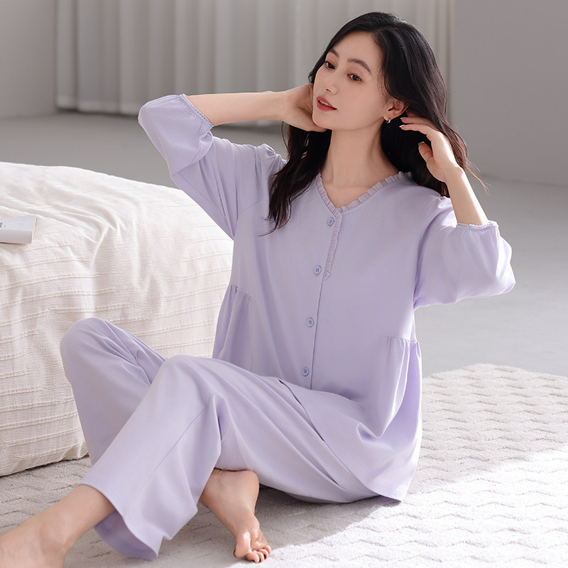 金黛儿睡衣女中年妈妈纯棉长袖冬