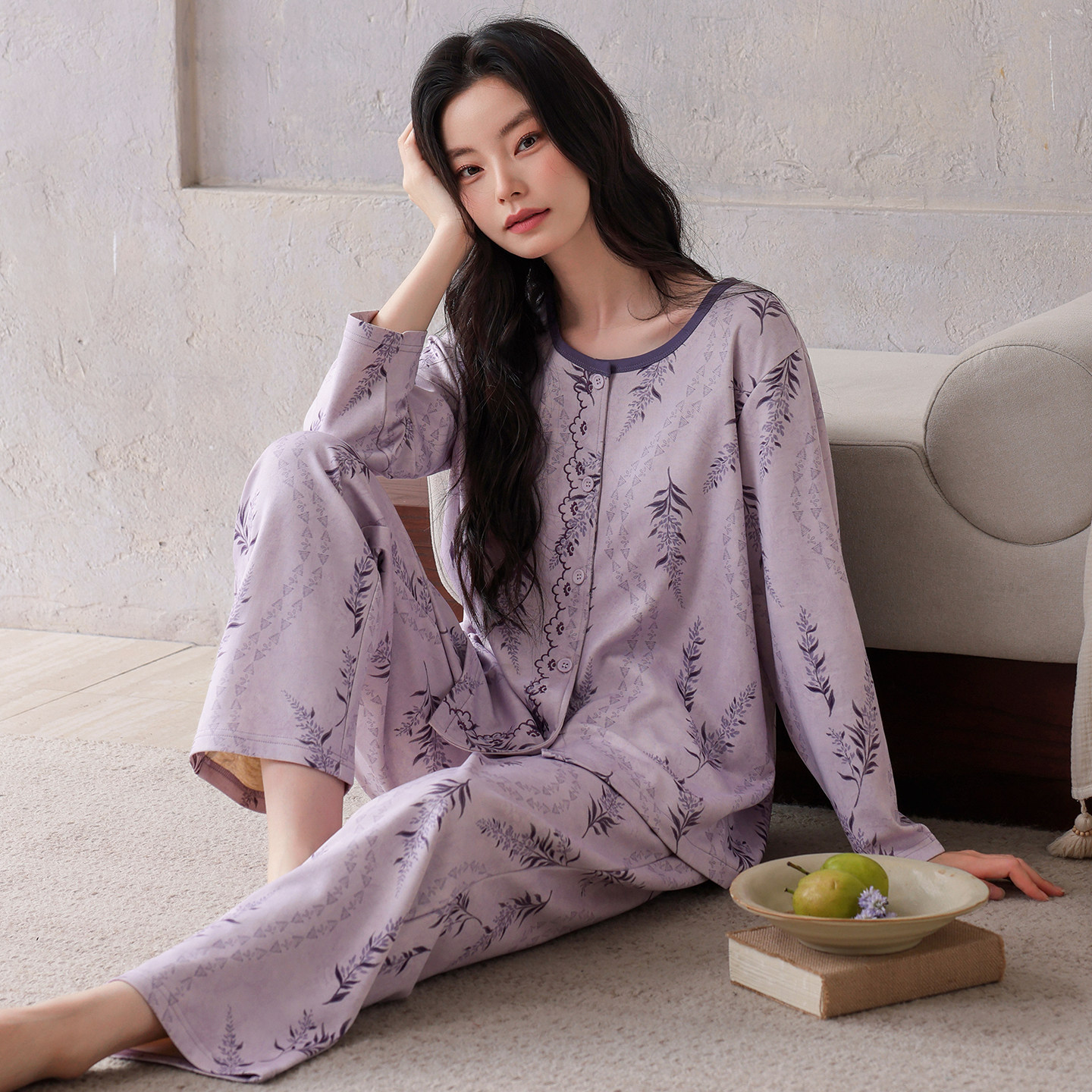 丝绒保暖妈妈睡衣女春秋冬长袖