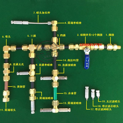 黄铜卡套式接头铜管接头快拧式直通三通尾端高压喷雾底座9.52mm