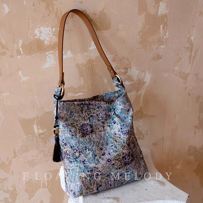 复古紫色晕染腰果花单肩包