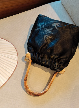 绝美暗黑浮影竹叶F.Green浮绿原创设计新中式手拎迷你竹节复古包