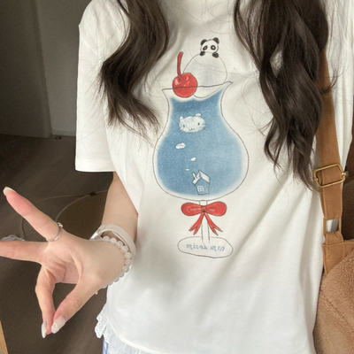 星月豚骨熊猫汽水纯棉短袖T恤