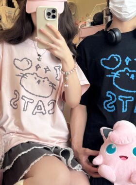 原创个性我爱小猫印花情侣装T恤
