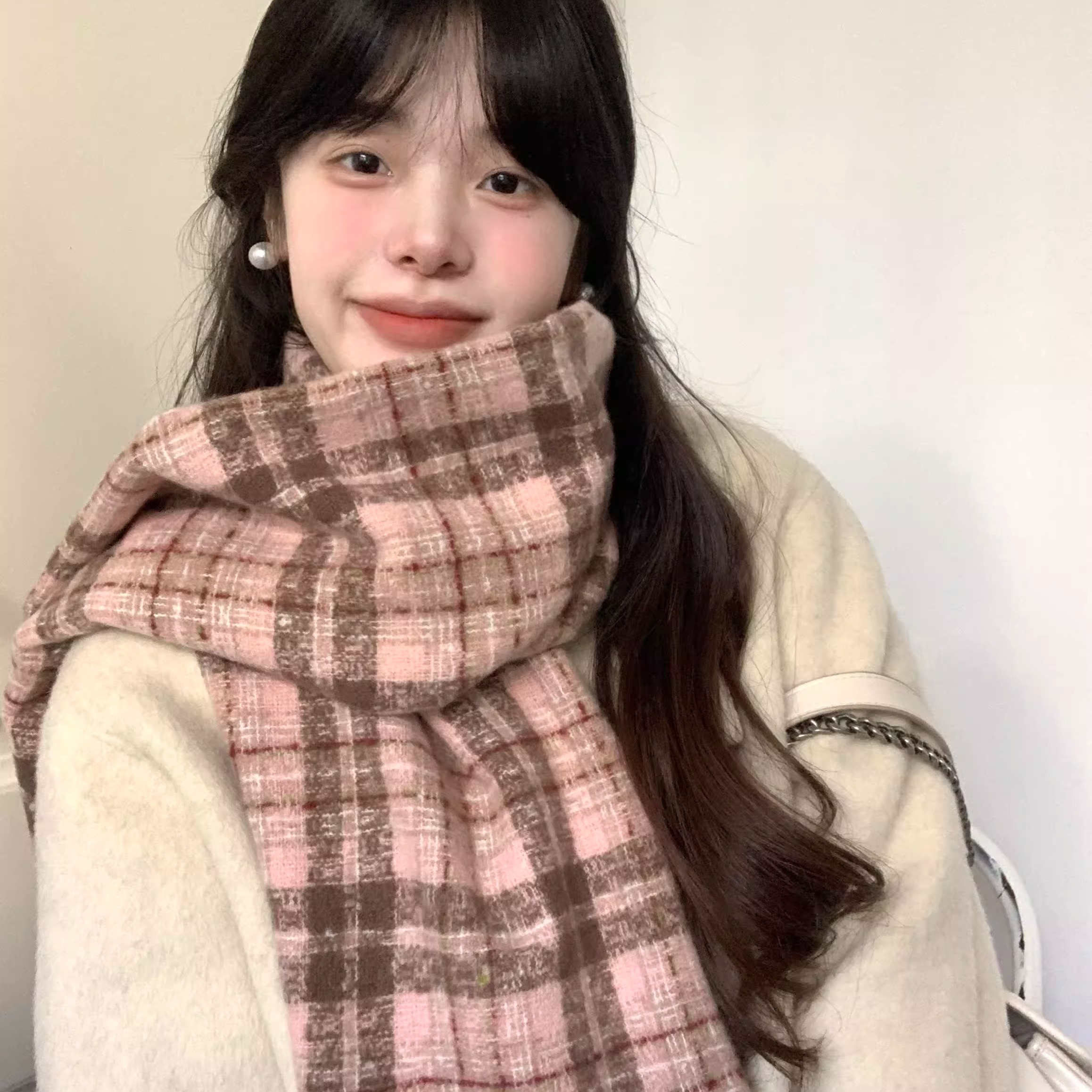 秋冬新款加厚保暖情侣格子围巾