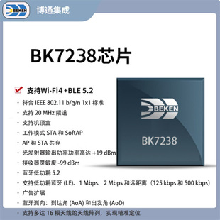PWM 博通集成BK7238WiFi4 I2C SPI ADC真随机数 BLE5.2支持双UART