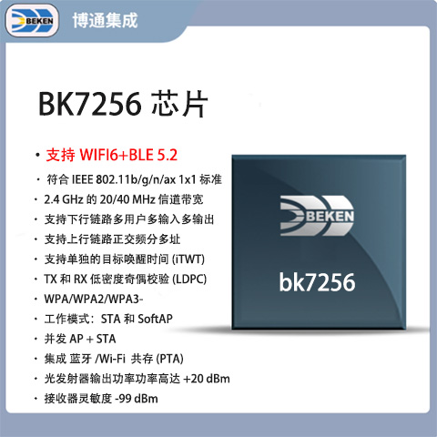 博通集成BK7256WiFi6+BLE5.2