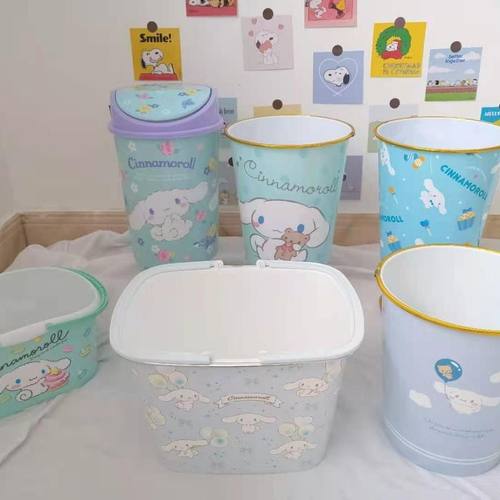 新款卡通大耳玉桂狗便携式大容量桌面网红收纳手提篮垃圾桶整理框