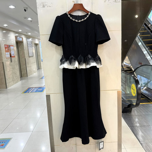 艾丹迪蔓66636撞色荷叶边鱼尾裙