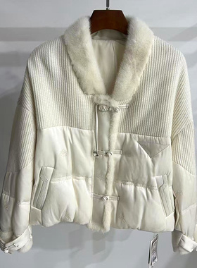 NMG265-99K72 流苏盘扣水貂毛V领国风高端鹅绒羽绒服短外套欧货冬