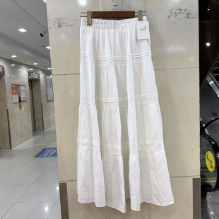 松紧高腰荷叶条边清新减龄A字中长半身裙仙女裙春装 时尚 9015