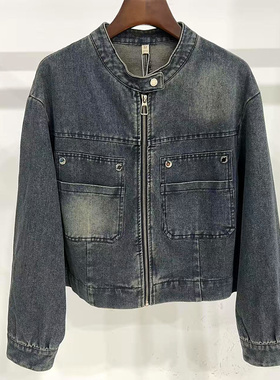 TFNA7070 欧货春装2026新款拉链立领休闲减龄短装牛仔夹克外套女