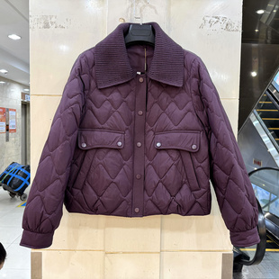 休闲羽绒服外套冬装 三和缘SHYD25001 针织大翻领单排按扣格纹短装