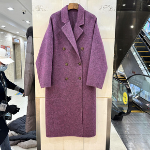 时尚 西装 领双排扣韩系阔版 中长双面羊毛呢大衣欧货冬装 2503