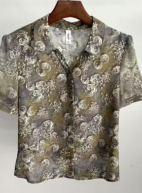 TFN262-7517 时尚翻领圈圈花短袖减龄百搭衬衣小衫上衣欧货夏装女