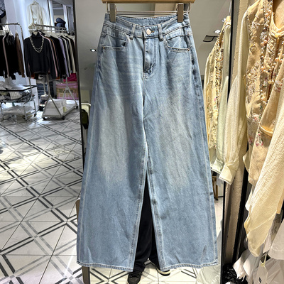 六悦1376一粒扣牛仔蓝牛仔裤