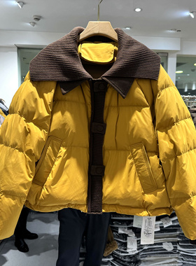 CZ25937 时尚针织双层大翻领休闲减龄小个短装羽绒服外套欧货冬装