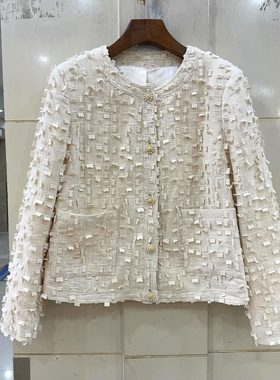 墨雪MX26305 满身流苏方块设计感单排扣圆领小香风短外套欧货春装