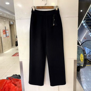 26276-1 流苏毛球挂件松紧高腰加绒加厚百搭直筒裤大码女裤欧货冬