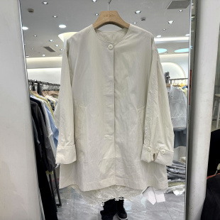 后不规则蕾丝拼接纽扣圆领休闲中长风衣外套 2026款 2618 欧货春装