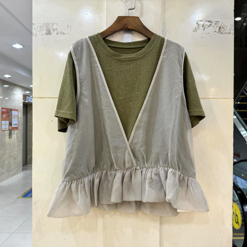 33-55256荷叶边假两件T恤上衣