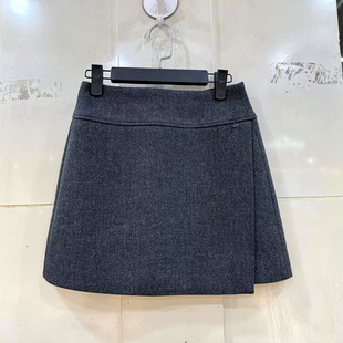Beauty 贝壳扣高腰斜交叉设计感防走光A字羊毛呢半身裙短裙 6300